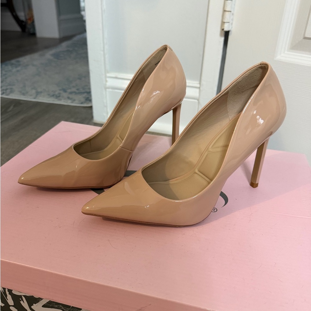 Aldo Patent Pointed-Toe Pumps in Nude Beige